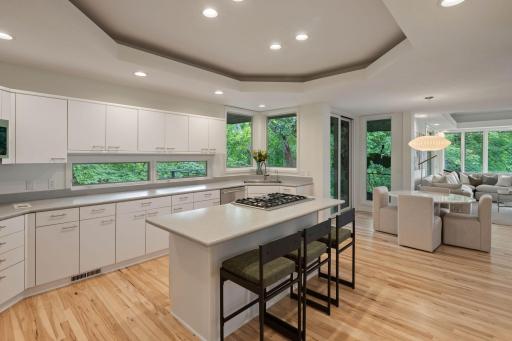 Beautiful morning and afternoon light in kitchen and informal dining.