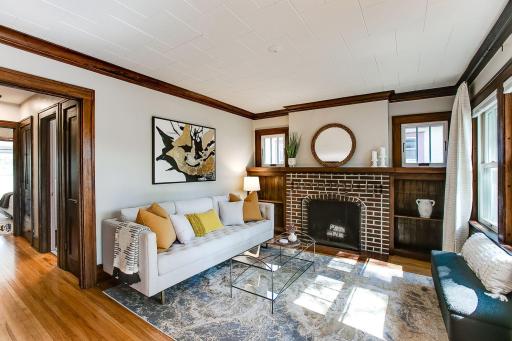 Living room with fireplace - virtually staged