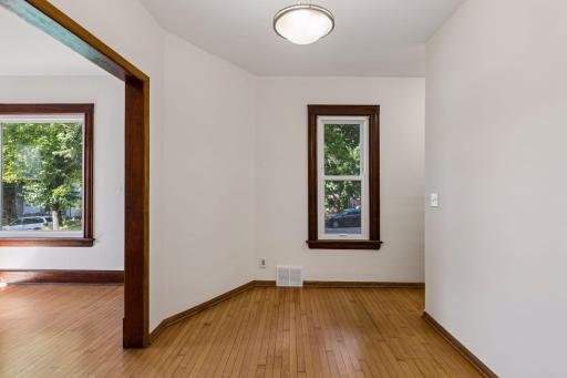 Dining room with tall window