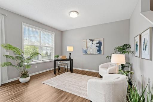 This flex space is a perfect setup for an office, playroom or den