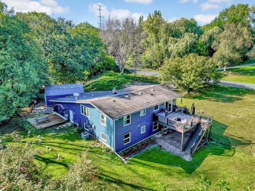 Arial view of the rear of the house and back yard.
