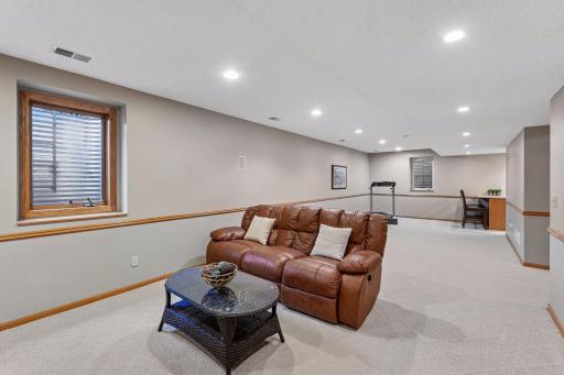 Generous lower-level recreation space offers plenty of room for movie nights, games, entertaining and more