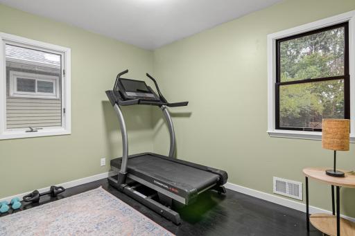 Bedroom set up as workout space