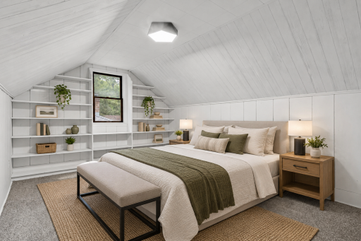 Virtually staged upper bedroom