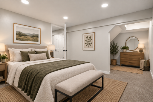Virtually staged lower bedroom