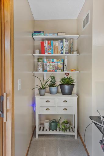 A handy recessed nook adds extra storage without taking up valuable floor space.