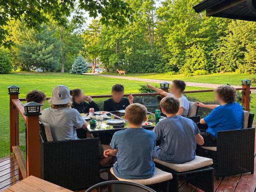 Dinner guests come in all varieties here. Even the local deer are comfortable stopping by while you relax on the deck.