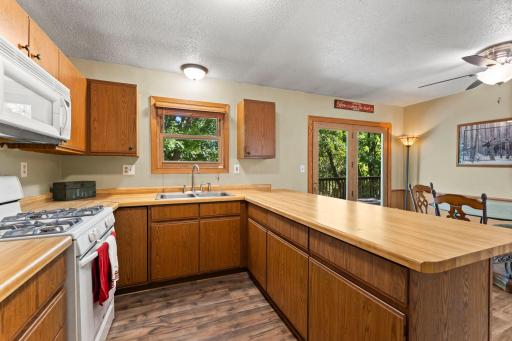 Kitchen has ample storage and counter space.