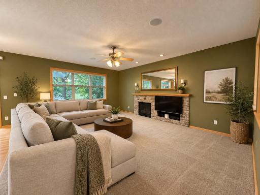 Generous living room open to kitchen/dining