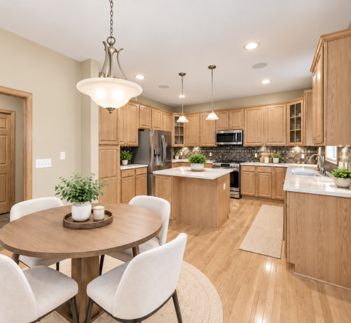Hardwood flooring, solid surface countertops, center island and great layout