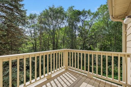 Enjoy your morning coffe overlooking nature. Freshly painted deck 2026.