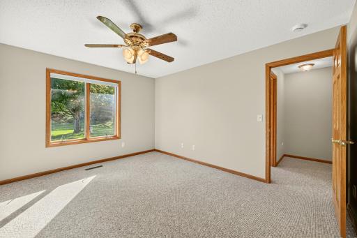Primary suite with walk-in closet and attached bath
