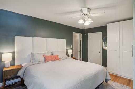 Beautiful mix of white doors, trim and gleaming hardwood flooring.