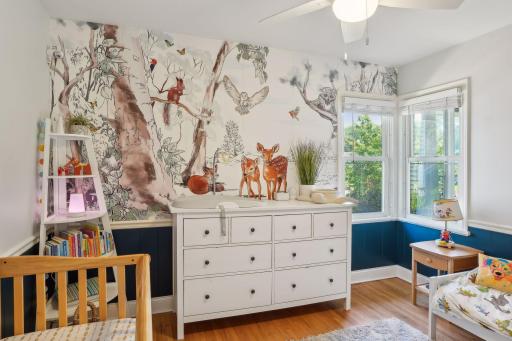 Two bedooms on the main level, beautiful hardwood floors, corner windows.