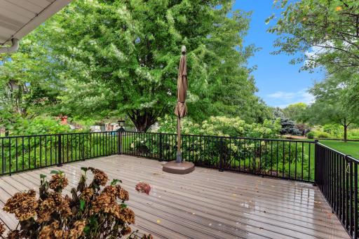 Deck overlooking the beautiful land scaped yard with plenty of room for fun and relaxing