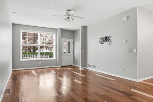 The living room has a surround system, perfect for movie nights.