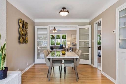 The dining room is ample sized and also provides the space to enlarge the table for bigger gatherings.