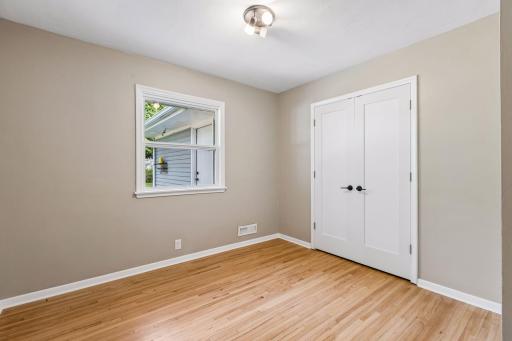 The closet and bedroom doors were all replaced either white, solid core shaker doors.