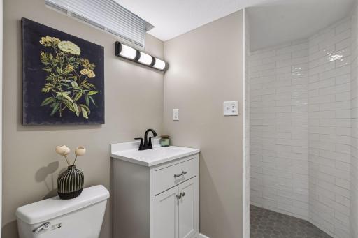 Completely renovated 3/4 lower level bath.
