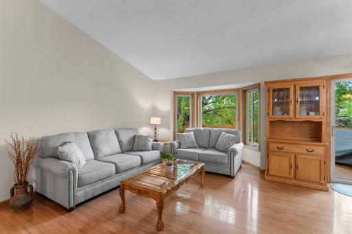 Upper level family room with bay window