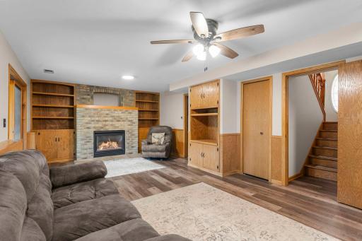 Lower level family room with gas fireplace