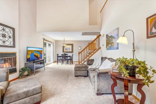 Two story ceiling for airy feeling in living room.