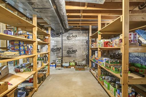 Additional unfinished space with a rough-in for a future 3/4 bath. The solid wood shelving, included with the sale of this home, could also be removed to finish this space in the future.
