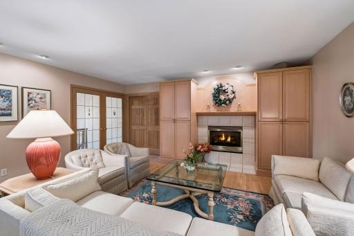 Upper level main living area with fireplace.