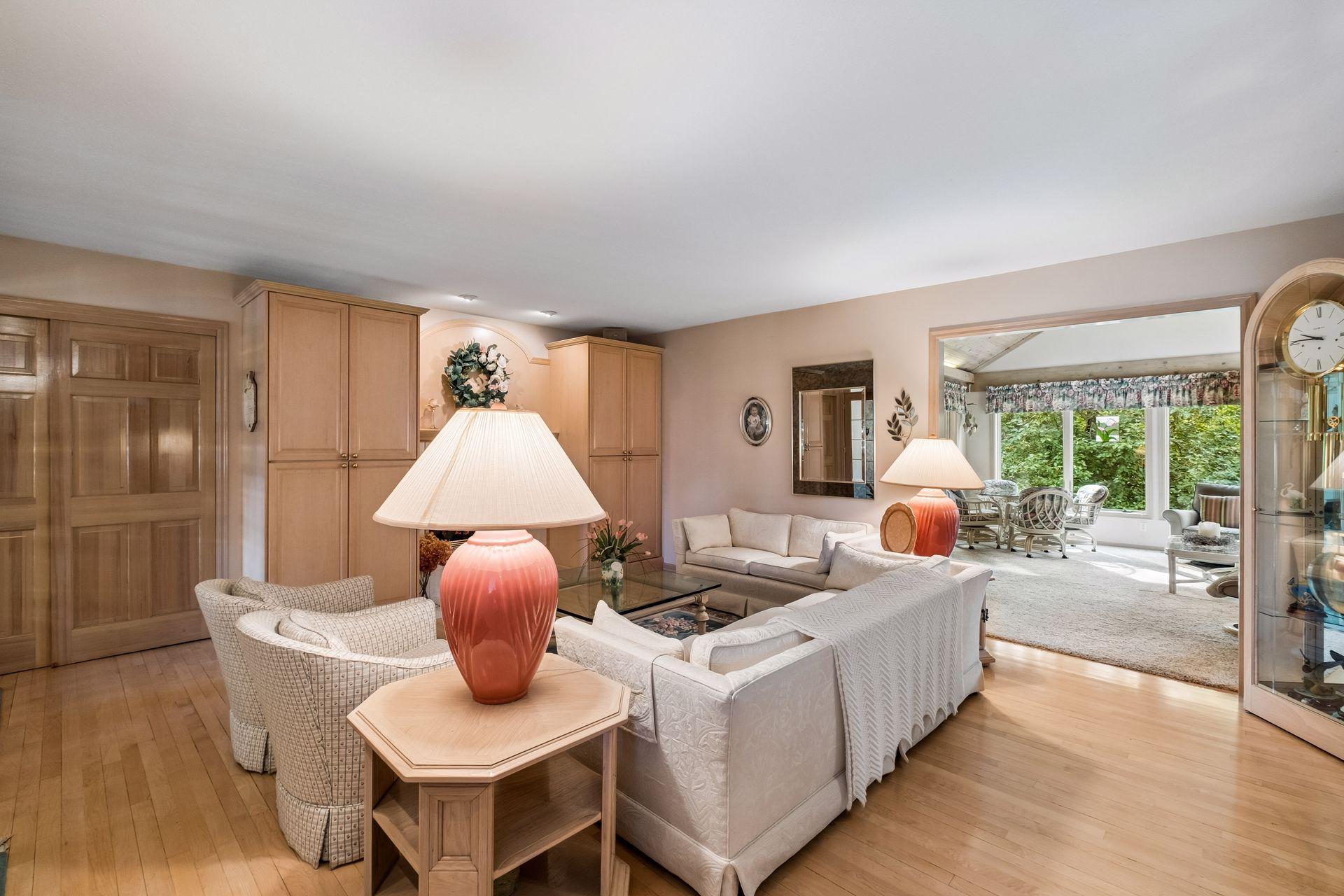 Upper level main living area with easy access to four season porch. Tons of storage too.