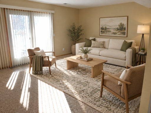 Lower level living room (virtually staged). Walk out to lower level patio.