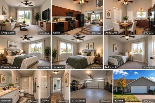 AI generated images of rooms with furnishings.