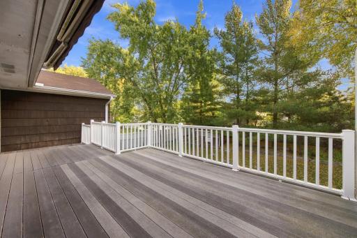 Deck overlooks a wonderful tree lined yard.