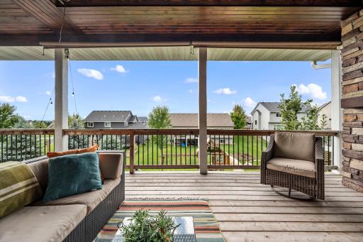 Covered design provides a comfortable outdoor retreat through multiple seasons.