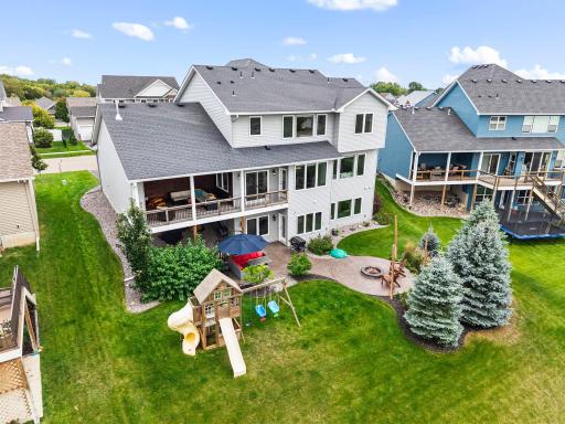 Multiple outdoor living areas make the backyard especially well suited for entertaining.