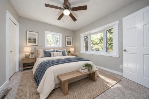 First bedroom on the main floor - virtually staged