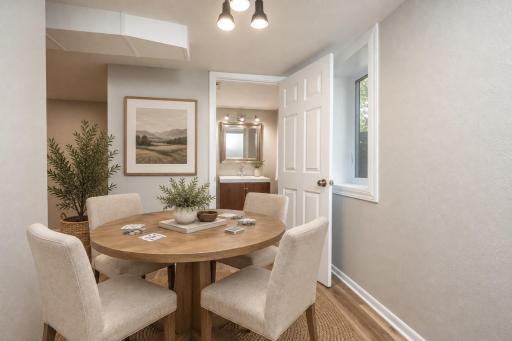 Perfect corner of the recreation room for a game table - virtually staged