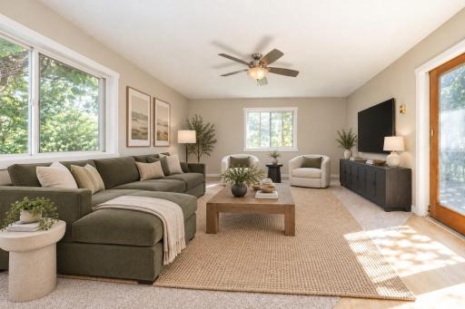 Bright and spacious family room - virtually staged