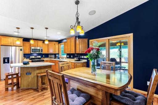 Walk out to the e season porch from your dining area