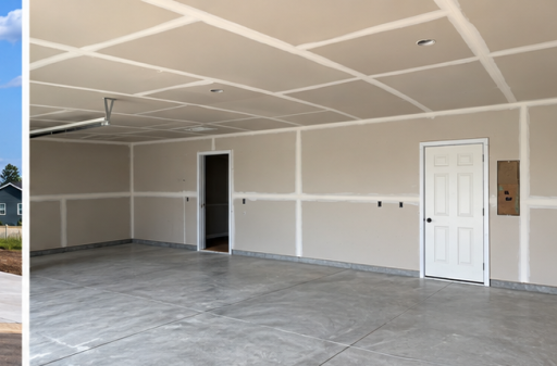 Oversized finished 3 stall garage, prepped and ready for you to add a furnace
