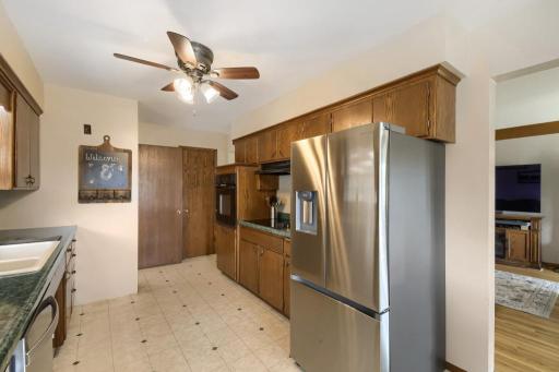 A well-designed kitchen with stainless-steel appliances and excellent storage.