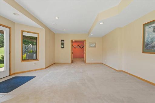 Family room in lower level with walkout to patio