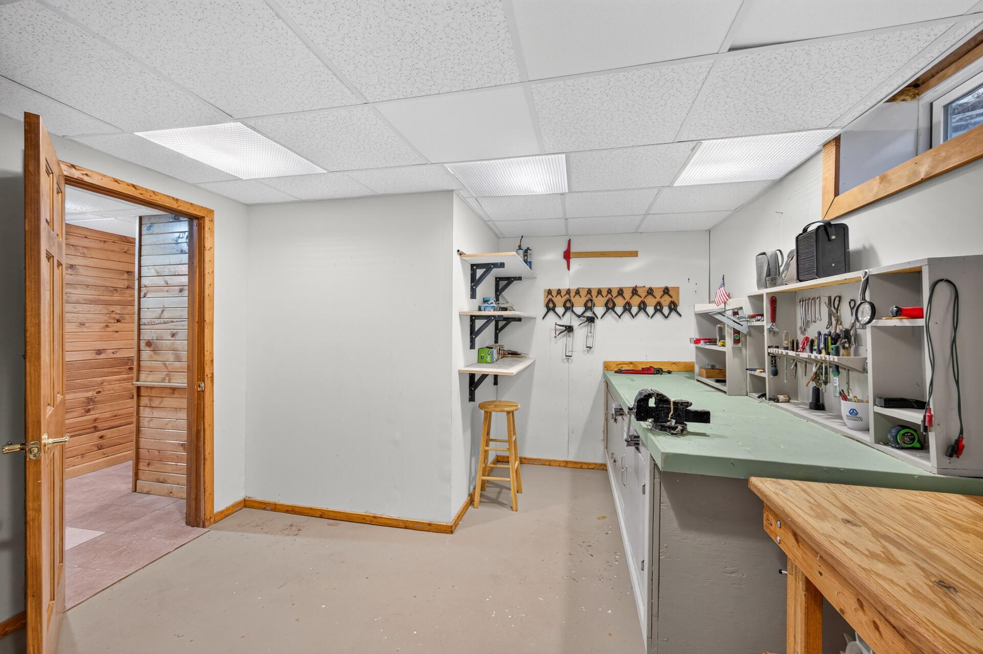 Workshop space in the lower level.