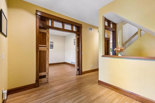 Just off the welcoming foyer, the front office offers a beautiful and convenient space to work from home.
