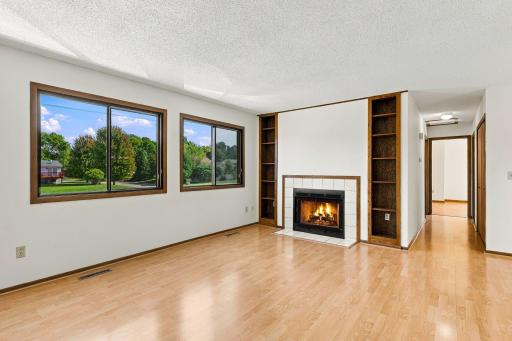 Living room with built in shelves!