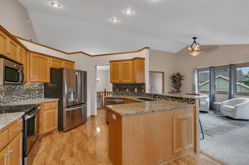 The kitchen is designed with both style and function in mind.