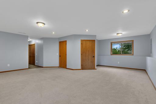 The finished lower level expands the living space with a generous family room illuminated by LED recessed lighting.