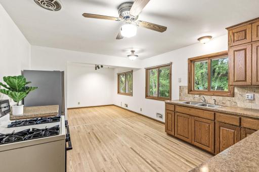 Kitchen and dining area are almost 300sq ft of open space to organize to your fashion