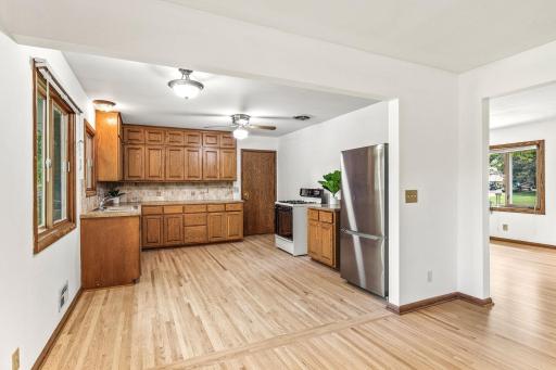 Stone backsplash and countertops.