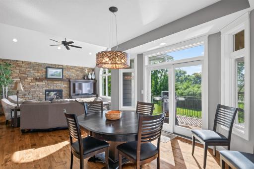 The dining area is large enough to accommodate a large table for the holidays.