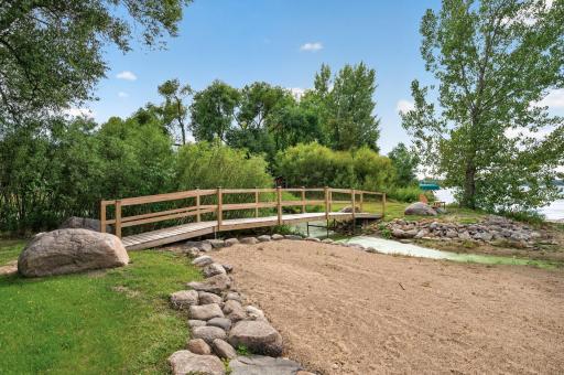The bridge over the pond stream provides keeps you dry especially in high water years.